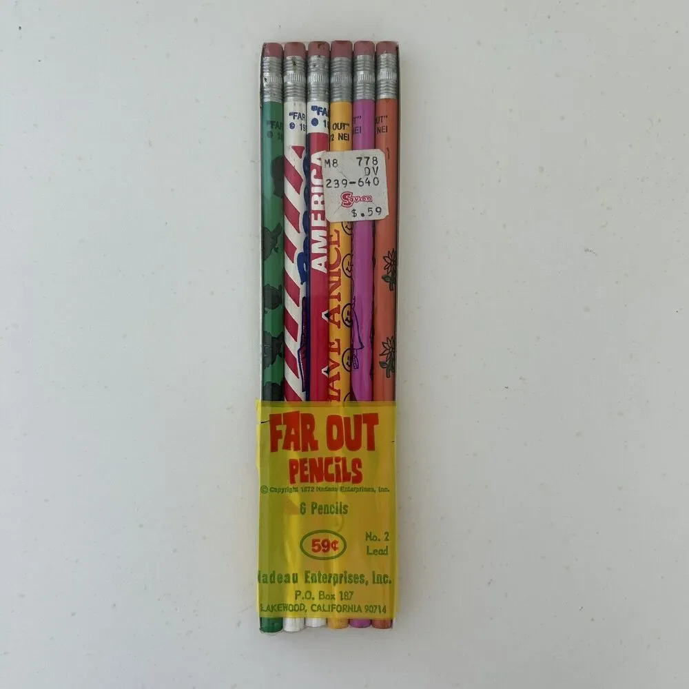 NOS Vintage Far Out 6 Pencils 1972 NEI Nadeau Enterprises Sealed No. 2 Lead